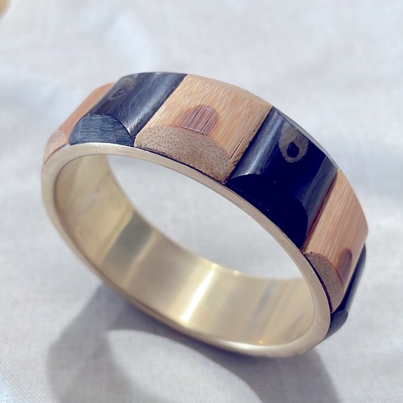 Brass & Polished Wood Bangle Bracelet - Picture 5 of 7